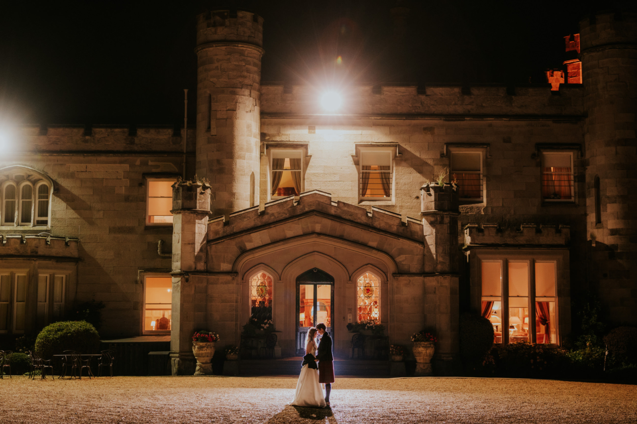 night time bride and groom photos at Dundas Castle