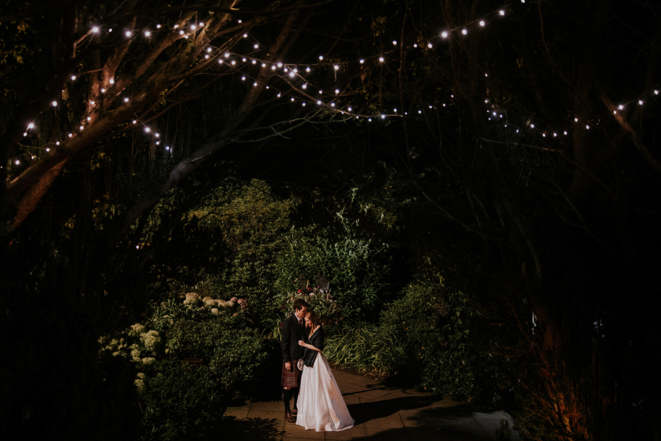 night time bride and groom photos at Dundas Castle