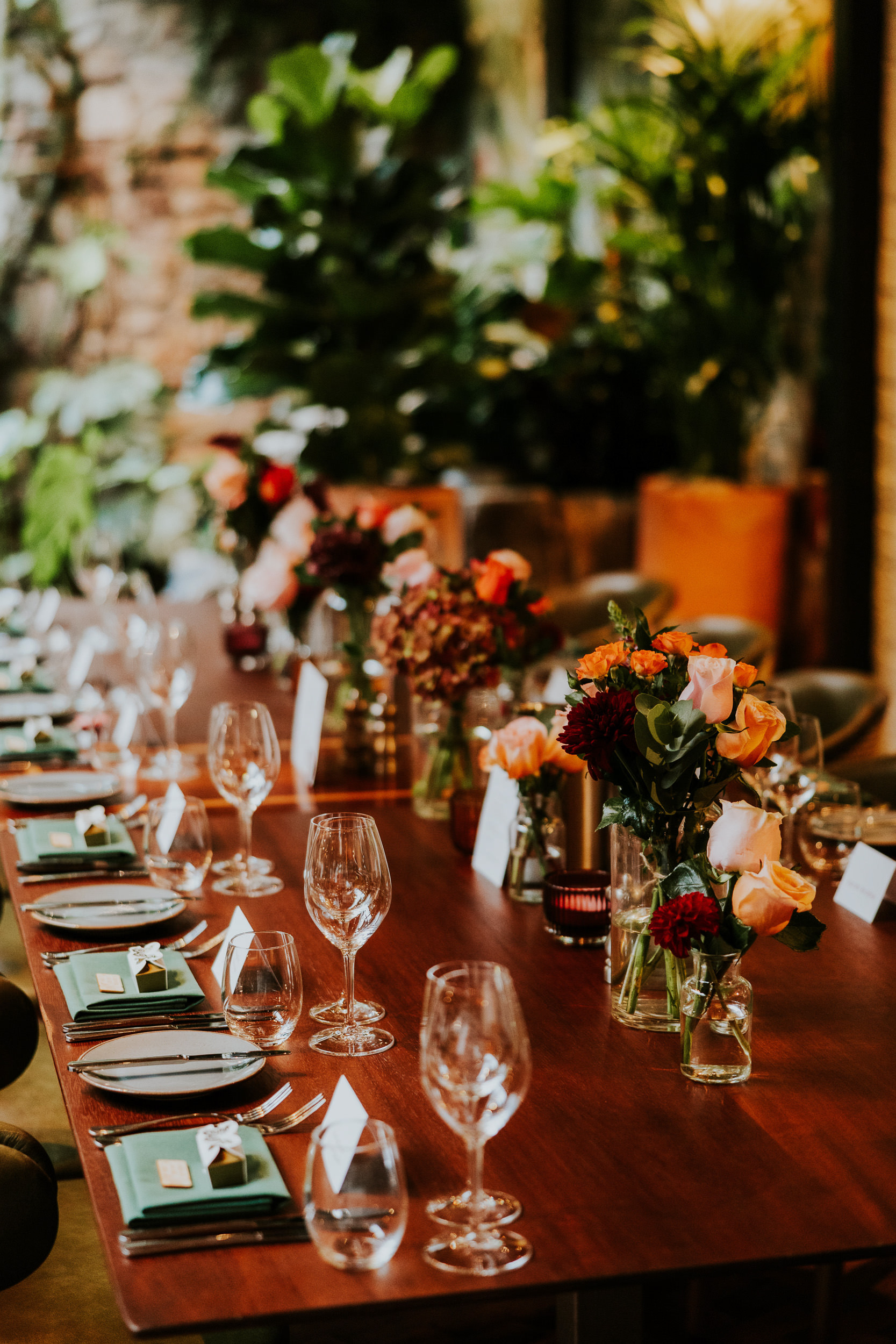 Table set up for a wedding at Ubiquitous Chip in Glasgow