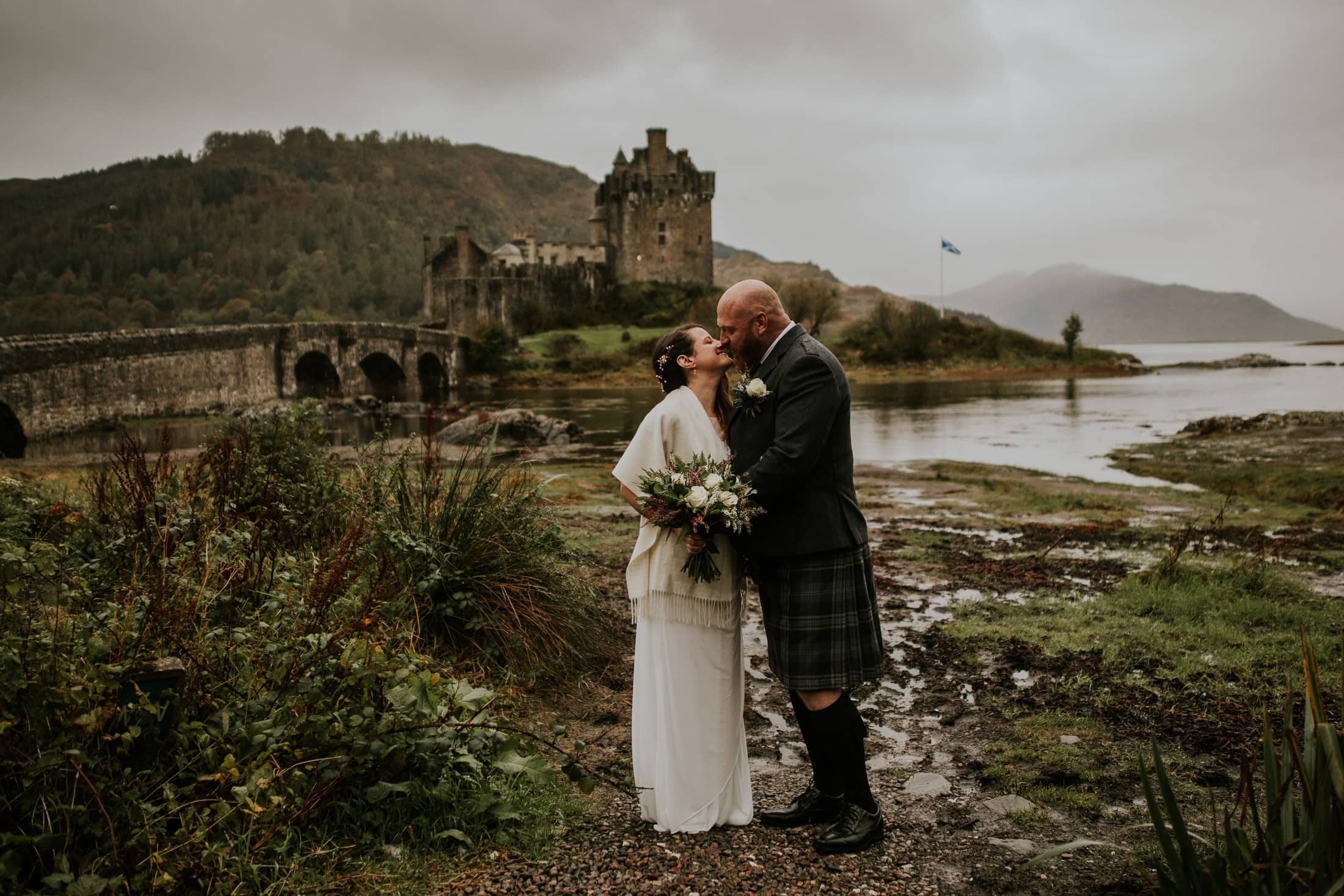 Bride and Groom at Eilean Donan Castle