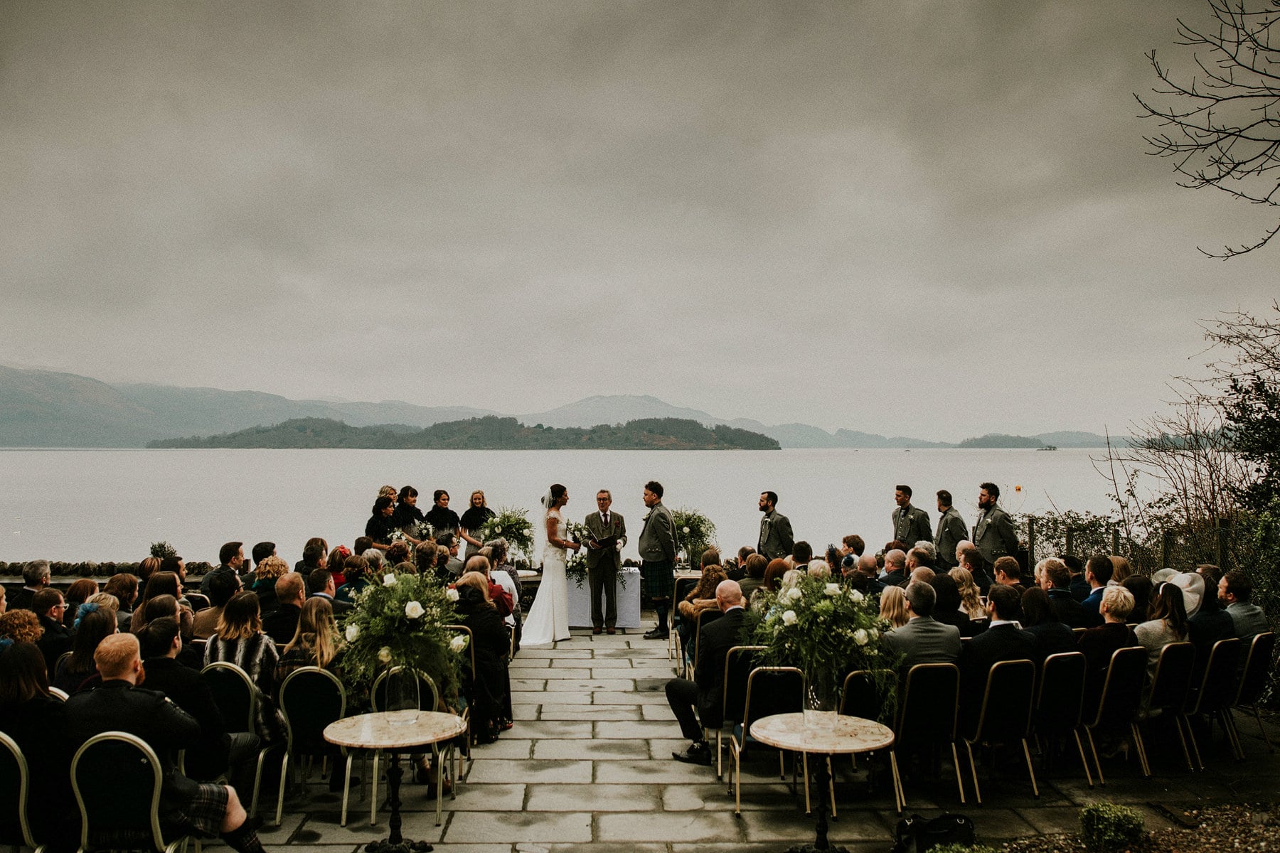 Lodge on Loch Lomond outside wedding ceremony